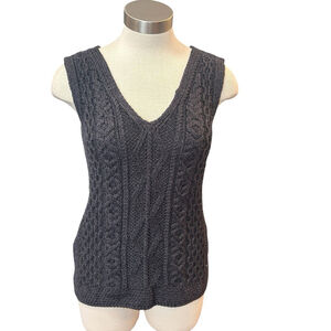 NWT Aran Sweater Market Women’s Vest Slipover Cable Knit Merino Wool Gray Sz. S